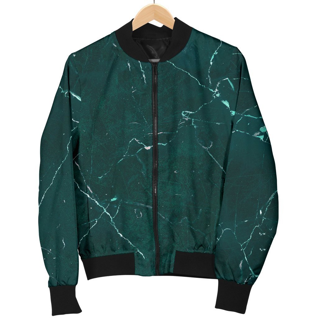 Dark Green Marble Print Men's Bomber Jacket