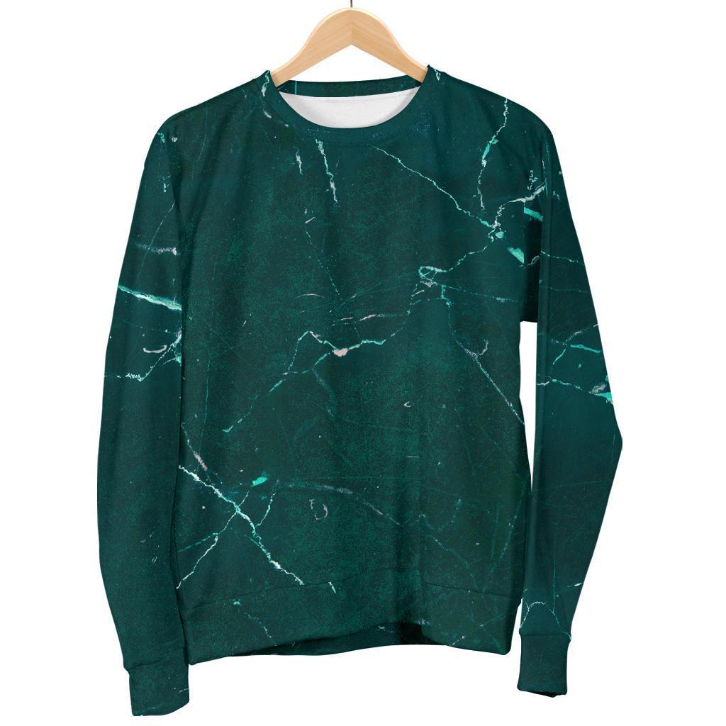 Dark Green Marble Print Men's Crewneck Sweatshirt