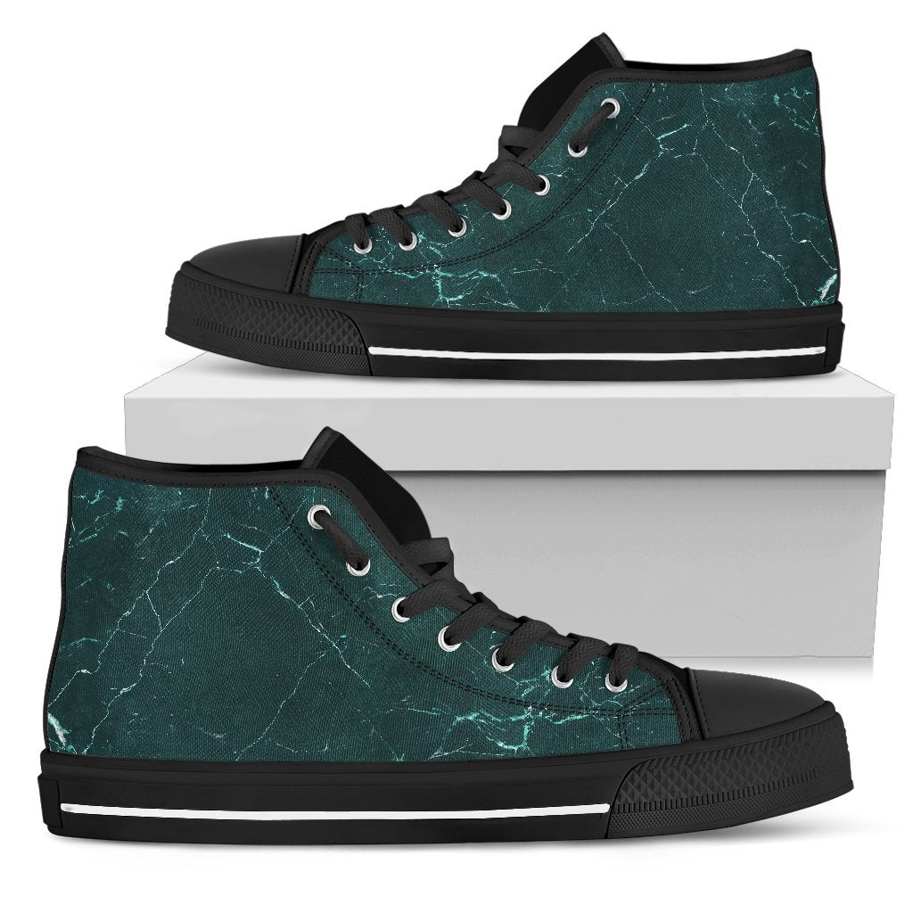 Dark Green Marble Print Men's High Top Shoes