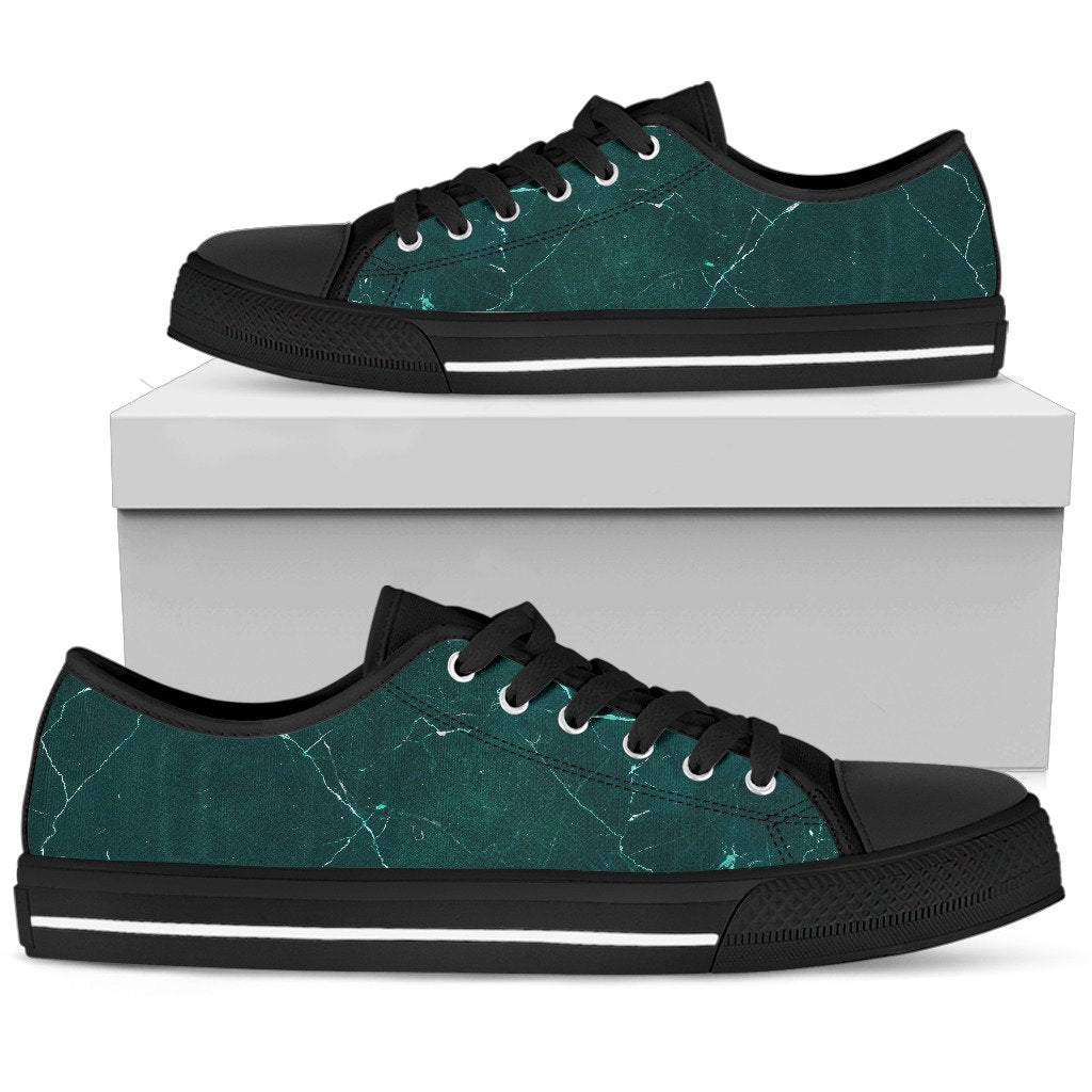 Dark Green Marble Print Men's Low Top Shoes