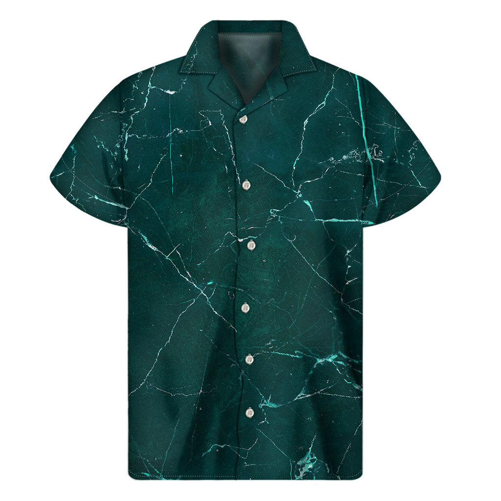 Dark Green Marble Print Men's Short Sleeve Shirt