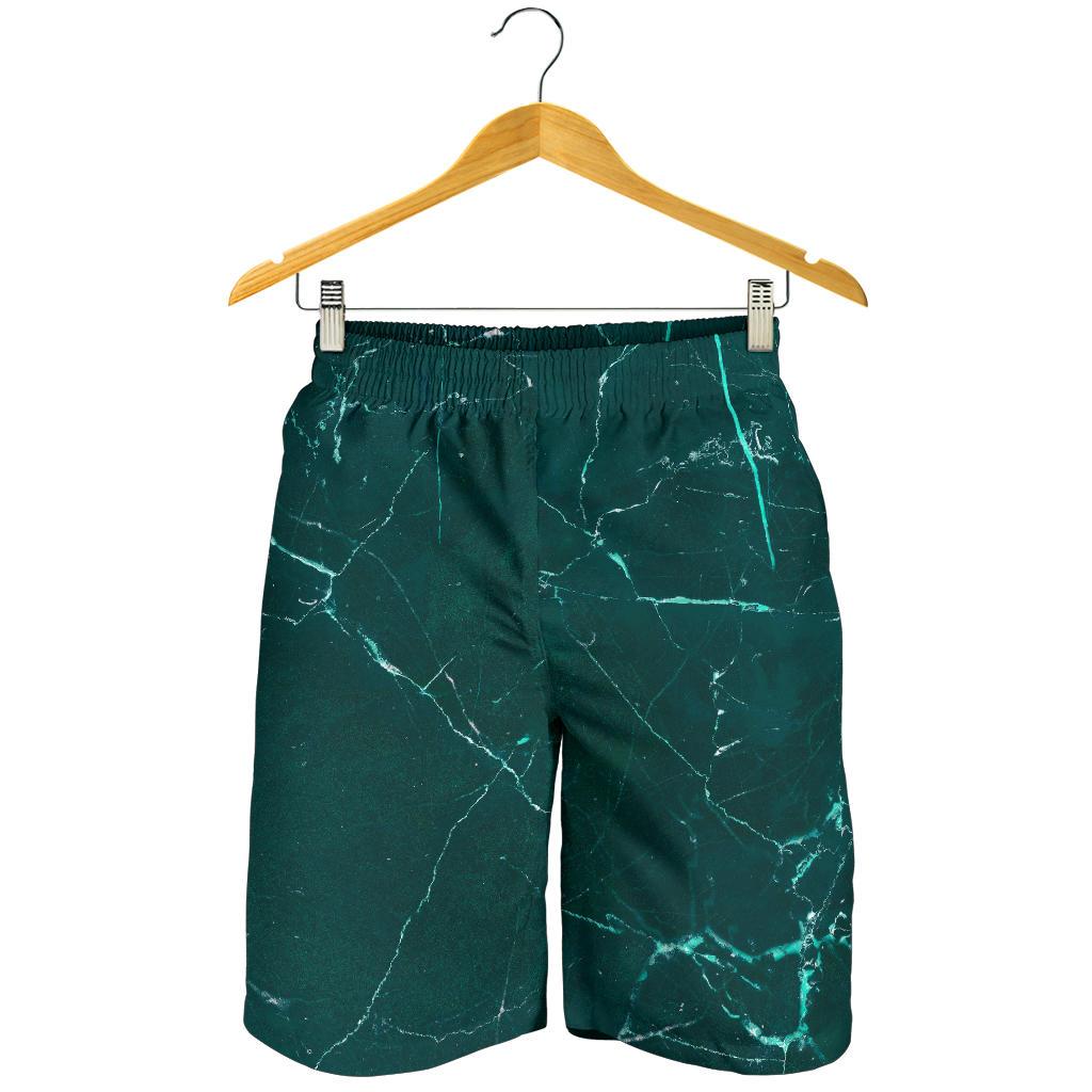 Dark Green Marble Print Men's Shorts