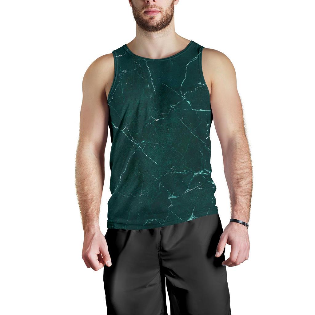 Dark Green Marble Print Men's Tank Top