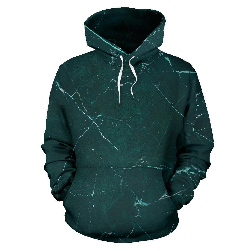 Dark Green Marble Print Pullover Hoodie