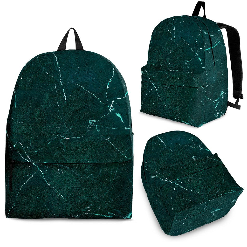 Dark Green Marble Print School Backpack