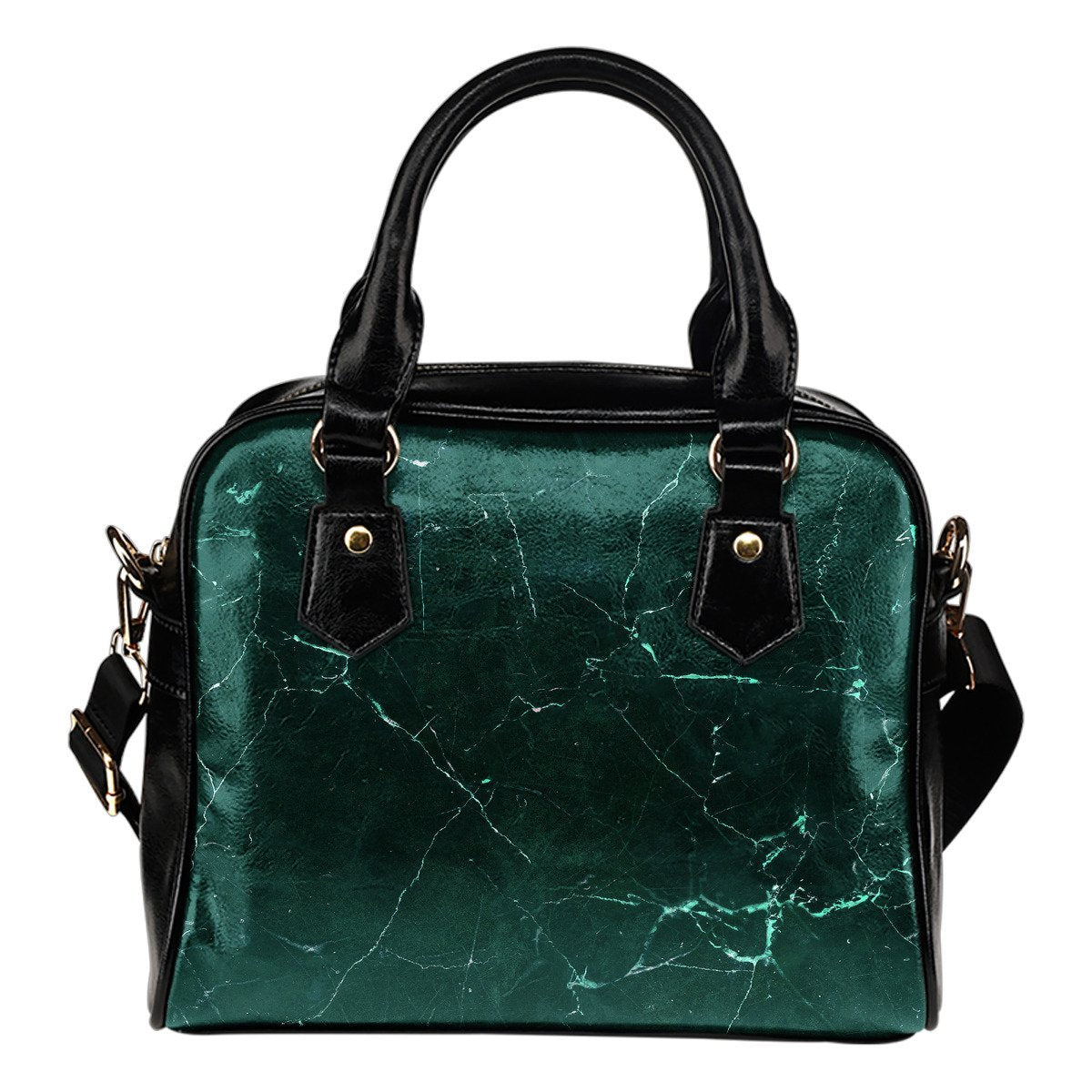 Dark Green Marble Print Shoulder Handbag