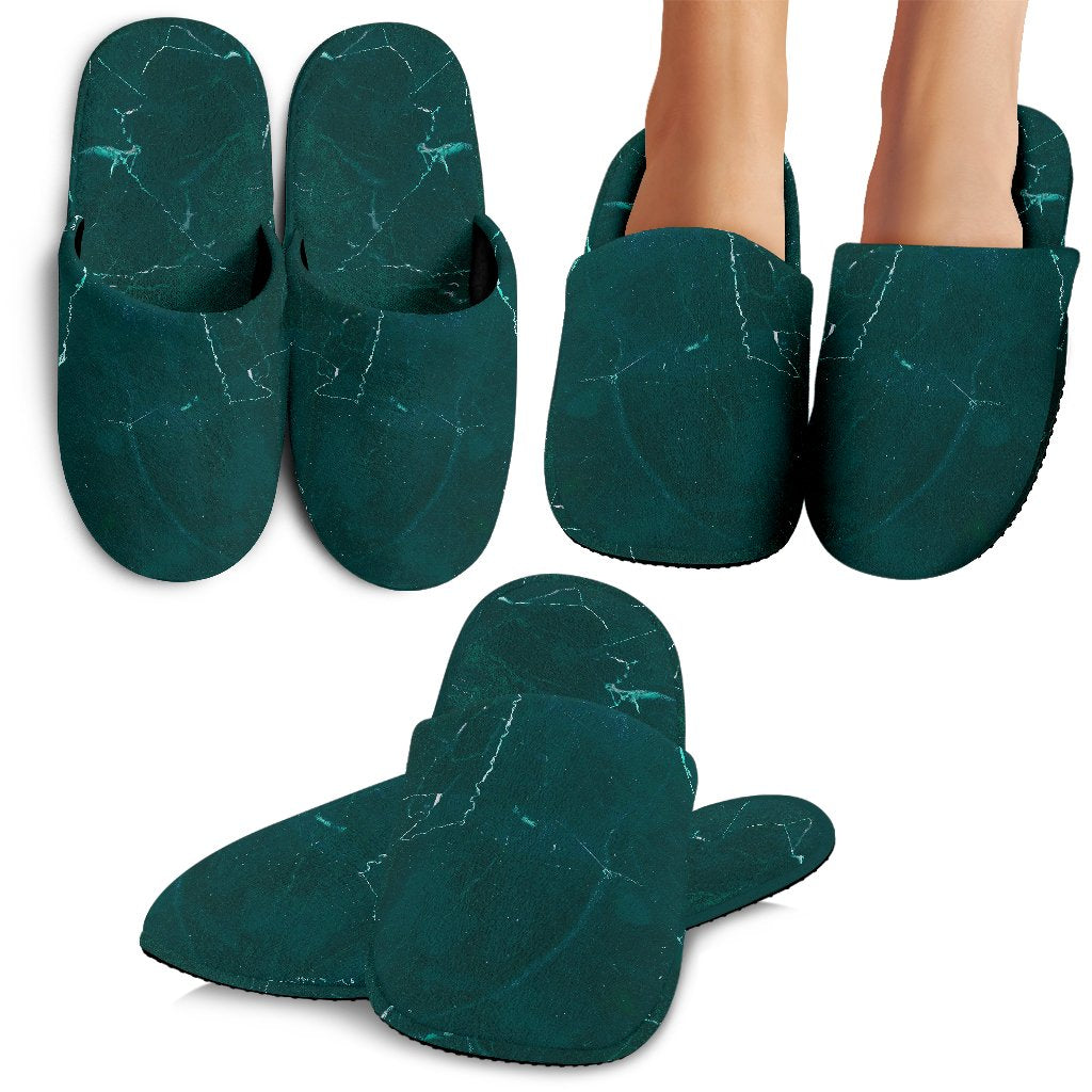 Dark Green Marble Print Slippers