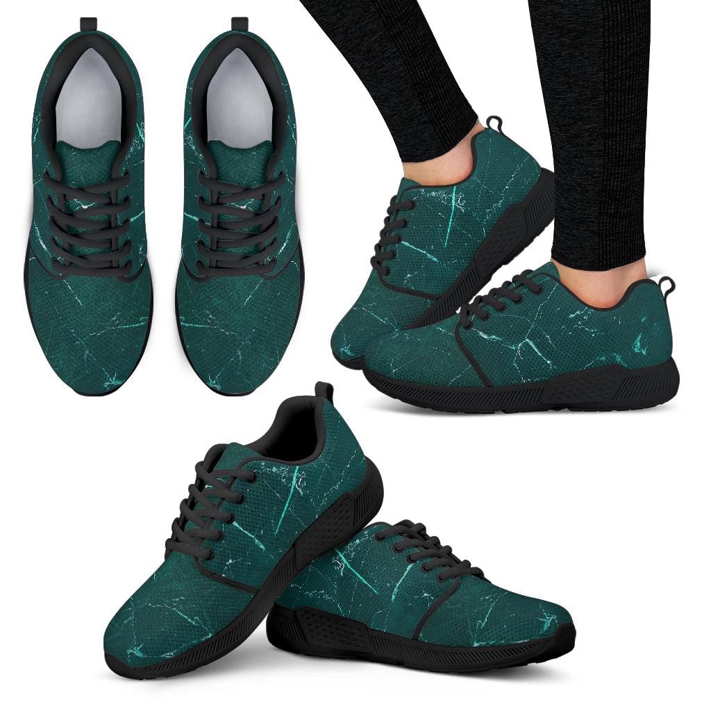 Dark Green Marble Print Women's Athletic Shoes