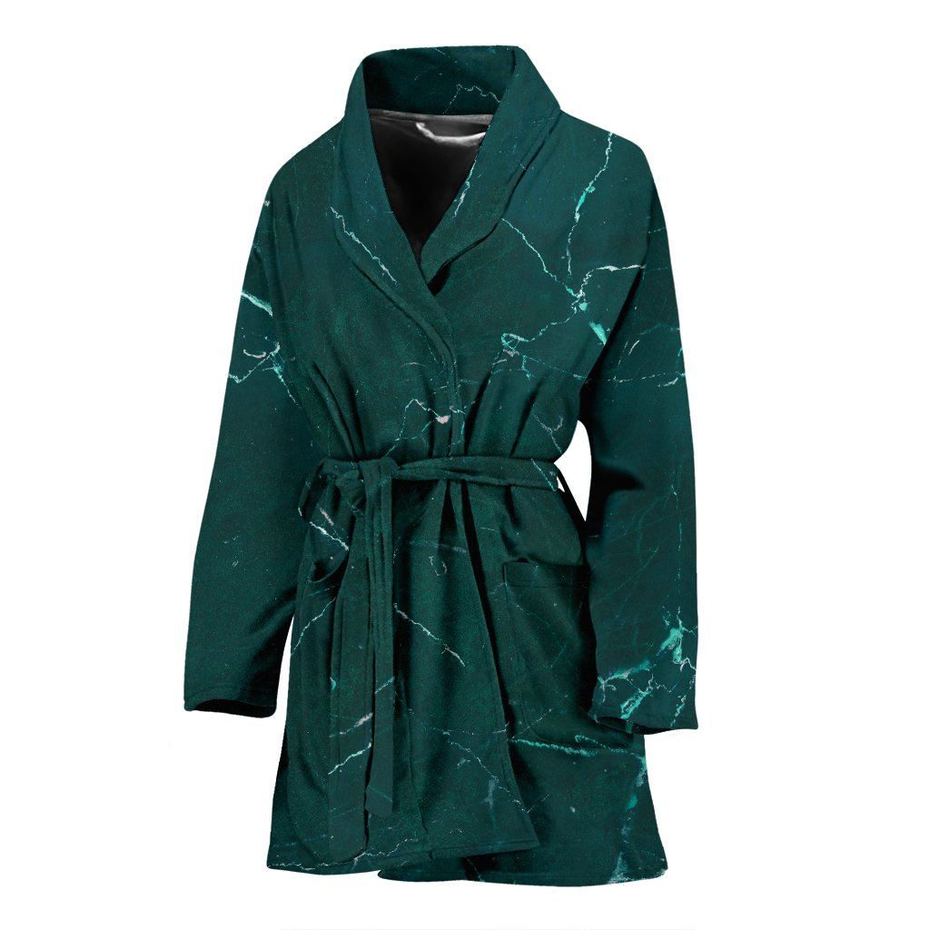 Dark Green Marble Print Women's Bathrobe