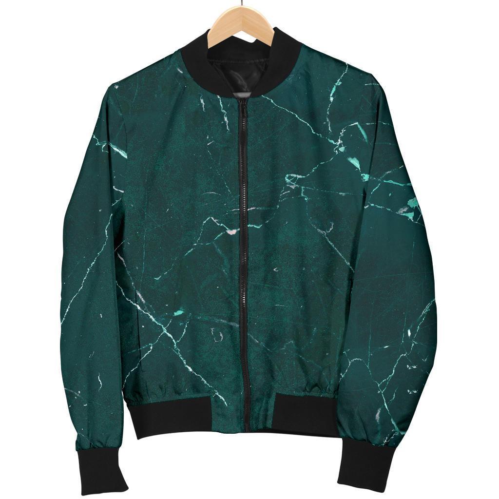 Dark Green Marble Print Women's Bomber Jacket