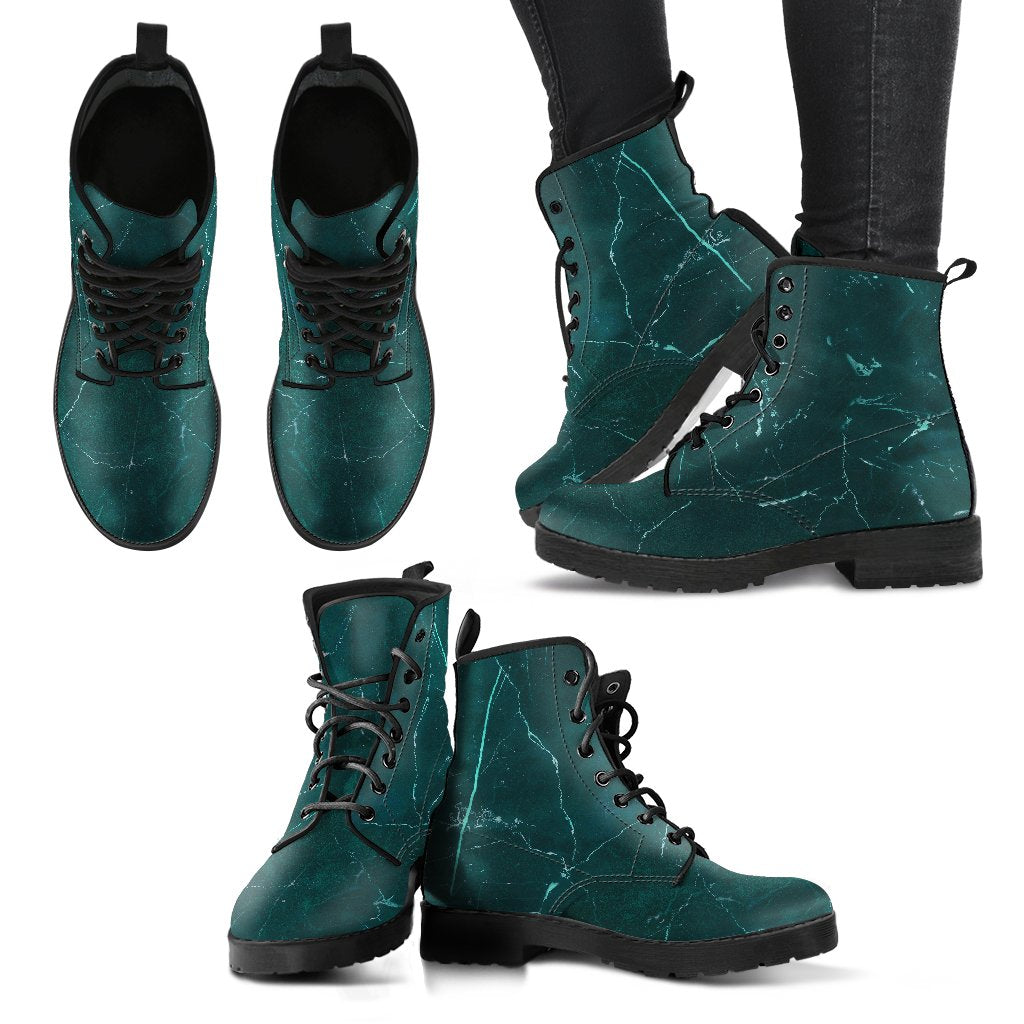 Dark Green Marble Print Women's Boots