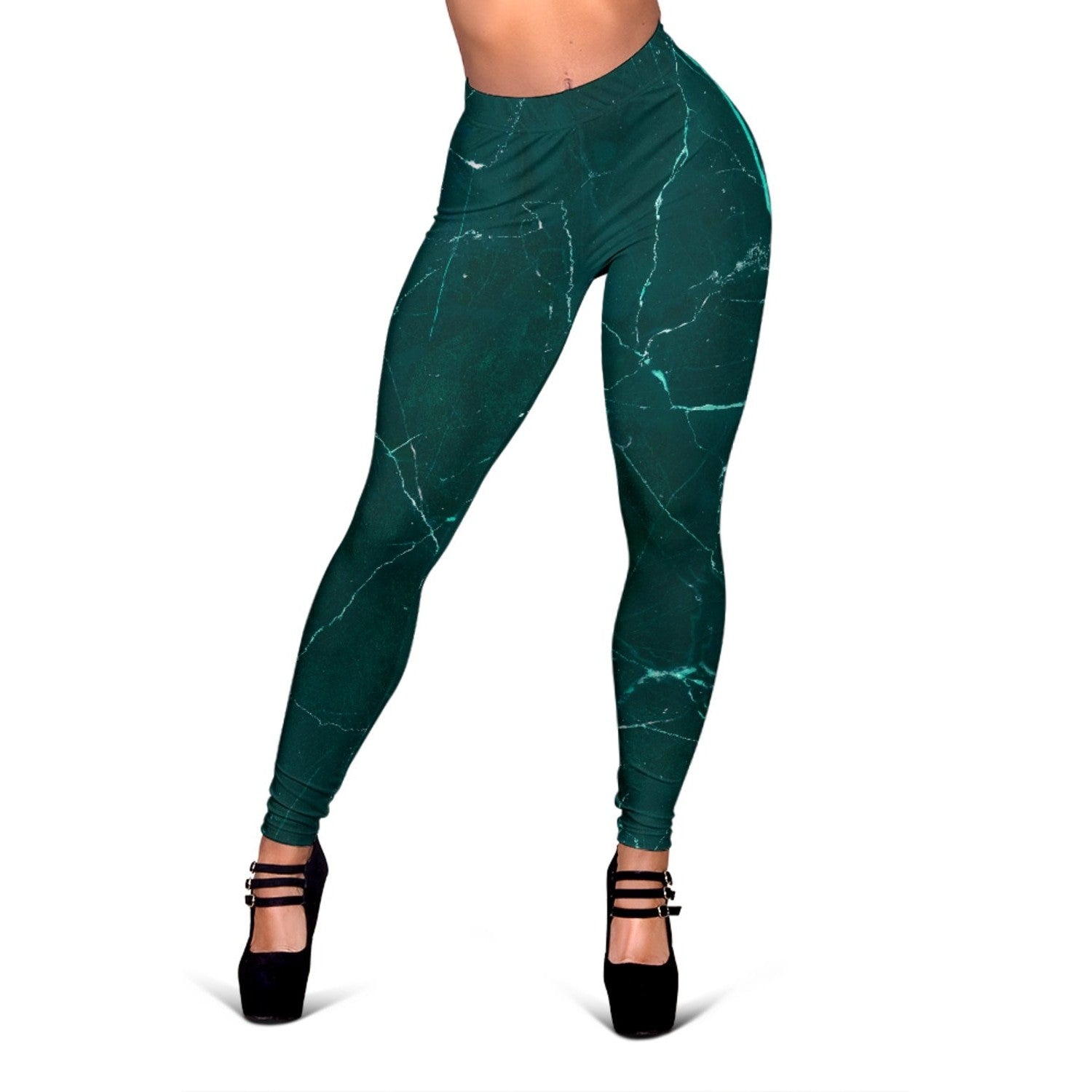 Dark Green Marble Print Women's Leggings