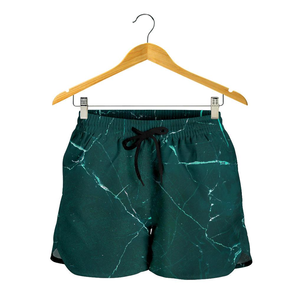 Dark Green Marble Print Women's Shorts