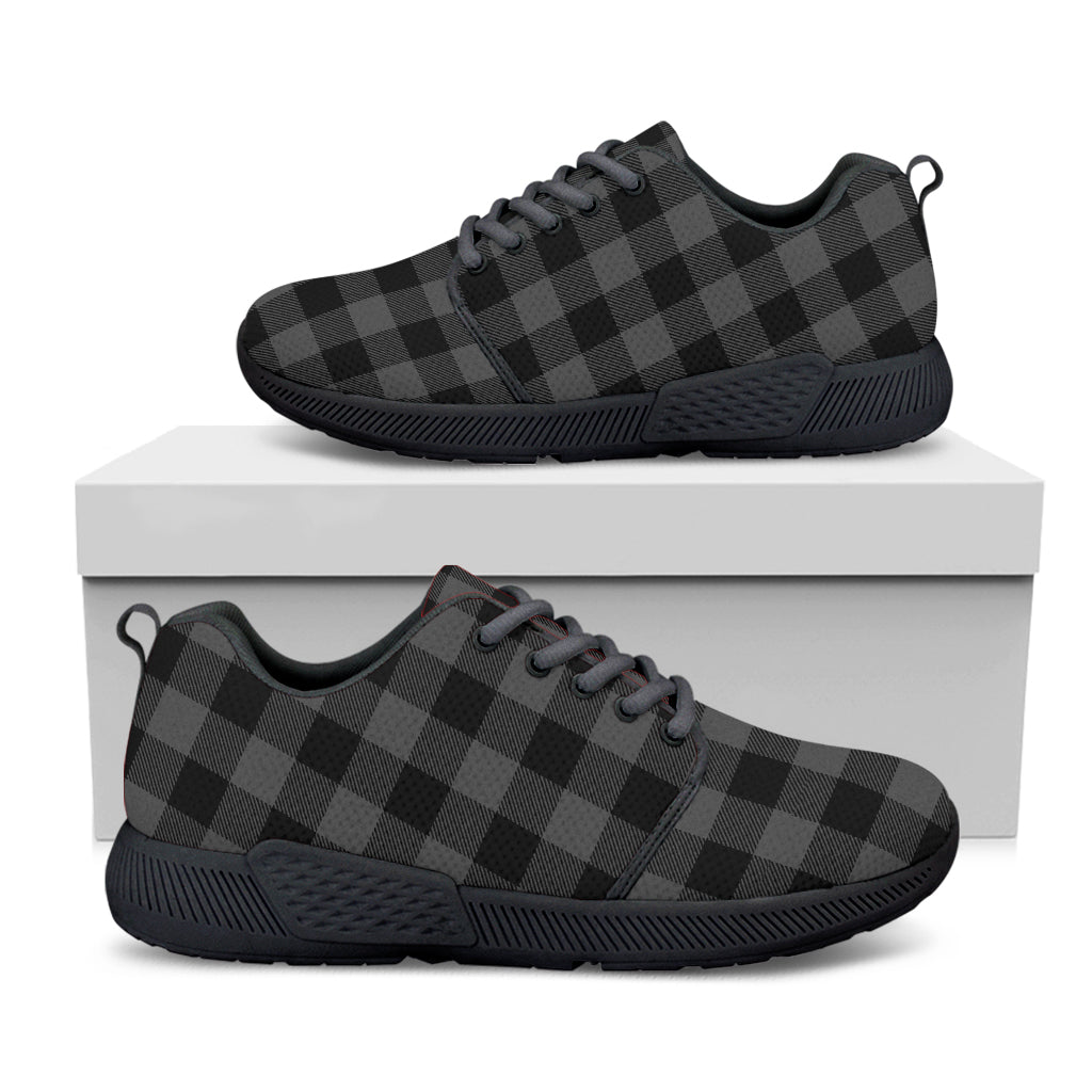 Dark Grey And Black Buffalo Check Print Black Athletic Shoes