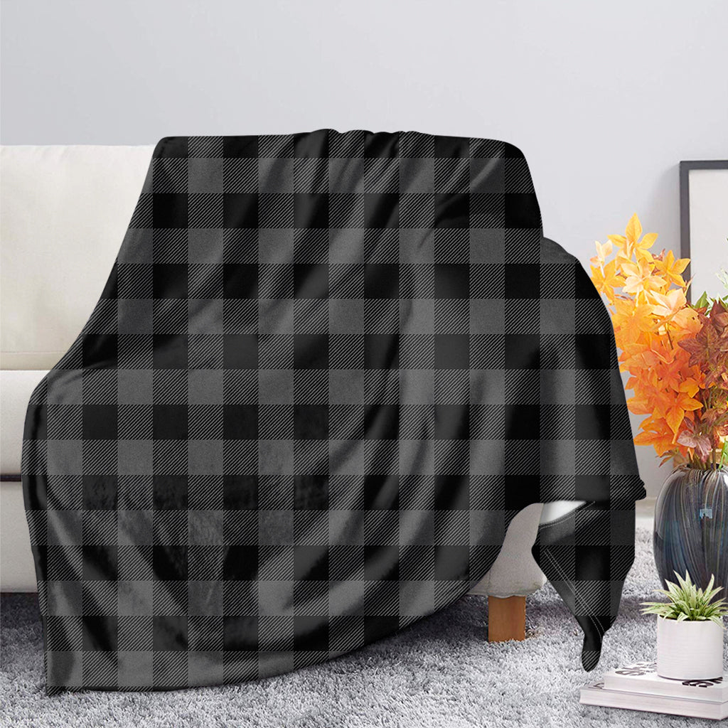 Dark Grey And Black Buffalo Check Print Blanket