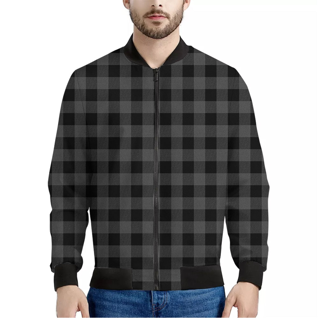 Dark Grey And Black Buffalo Check Print Men's Bomber Jacket