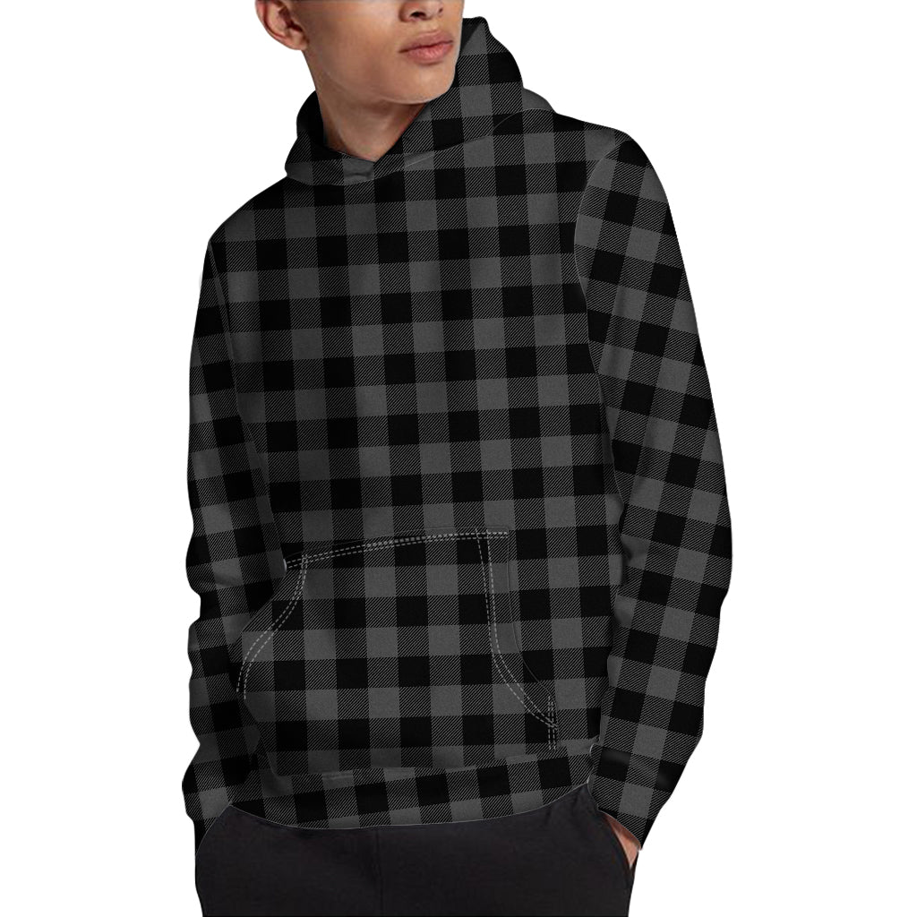 Dark Grey And Black Buffalo Check Print Pullover Hoodie