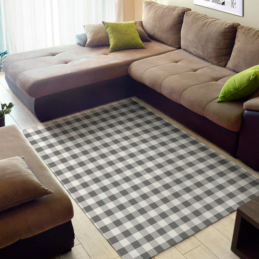 Dark Grey And White Gingham Print Area Rug