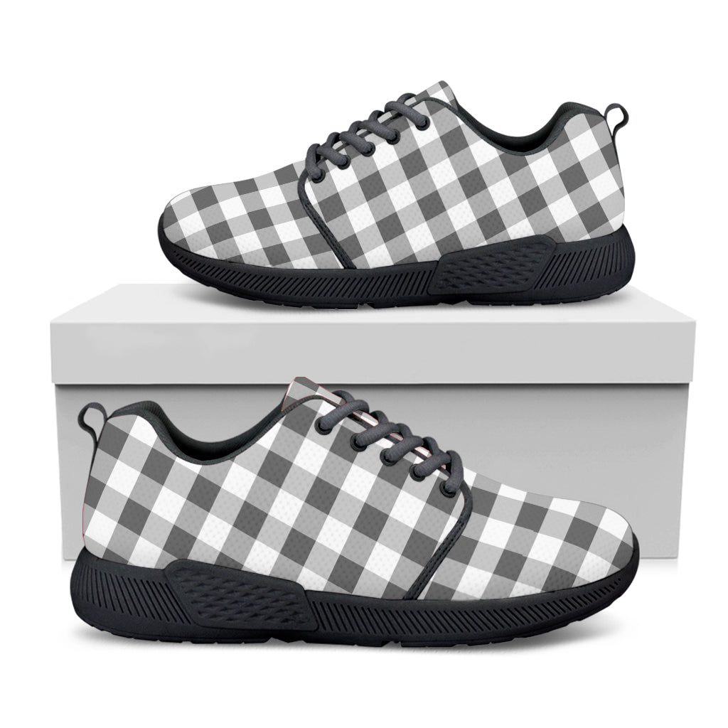 Dark Grey And White Gingham Print Black Athletic Shoes