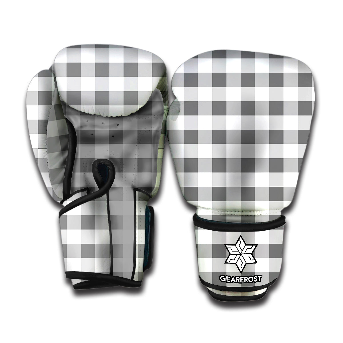 Dark Grey And White Gingham Print Boxing Gloves