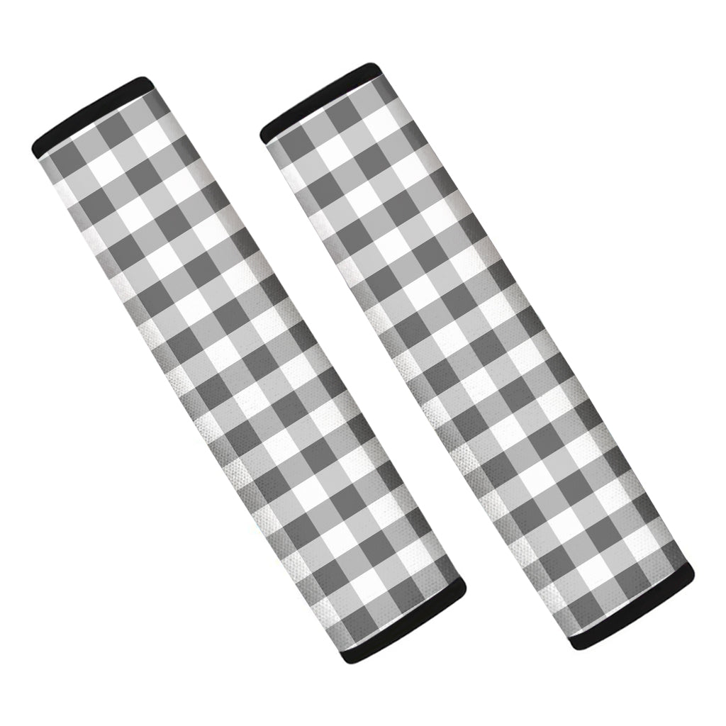 Dark Grey And White Gingham Print Car Seat Belt Covers