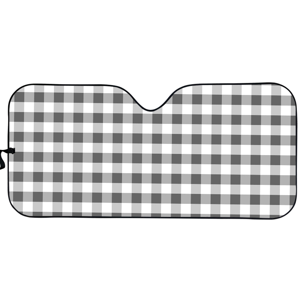 Dark Grey And White Gingham Print Car Sun Shade