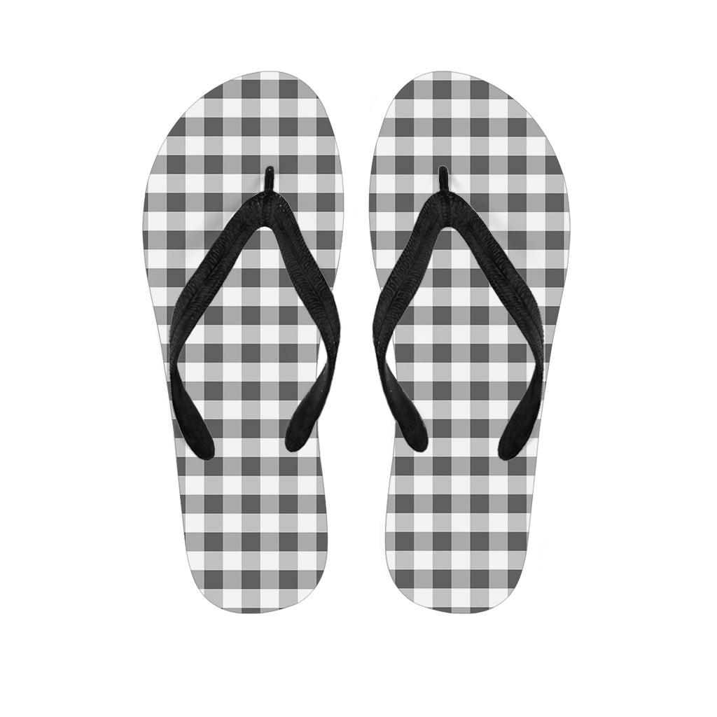 Dark Grey And White Gingham Print Flip Flops