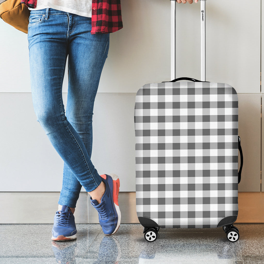 Dark Grey And White Gingham Print Luggage Cover