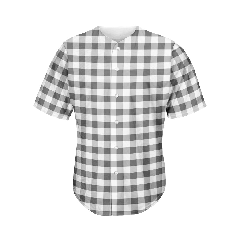 Dark Grey And White Gingham Print Men's Baseball Jersey