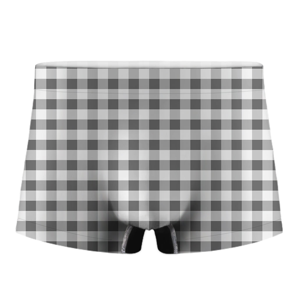 Dark Grey And White Gingham Print Men's Boxer Briefs