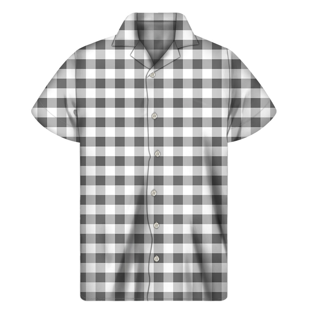 Dark Grey And White Gingham Print Men's Short Sleeve Shirt