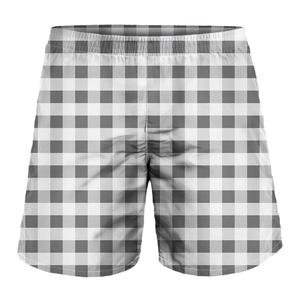 Dark Grey And White Gingham Print Men's Shorts