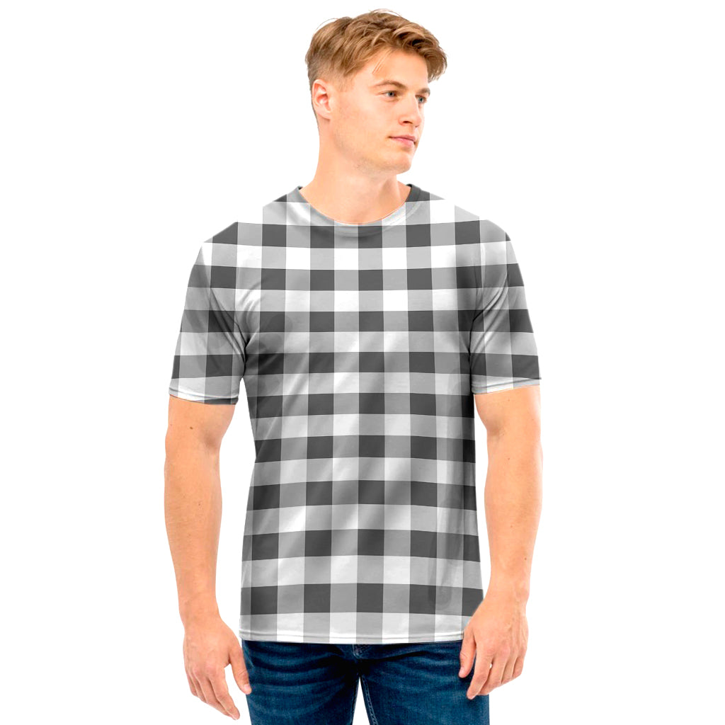 Dark Grey And White Gingham Print Men's T-Shirt