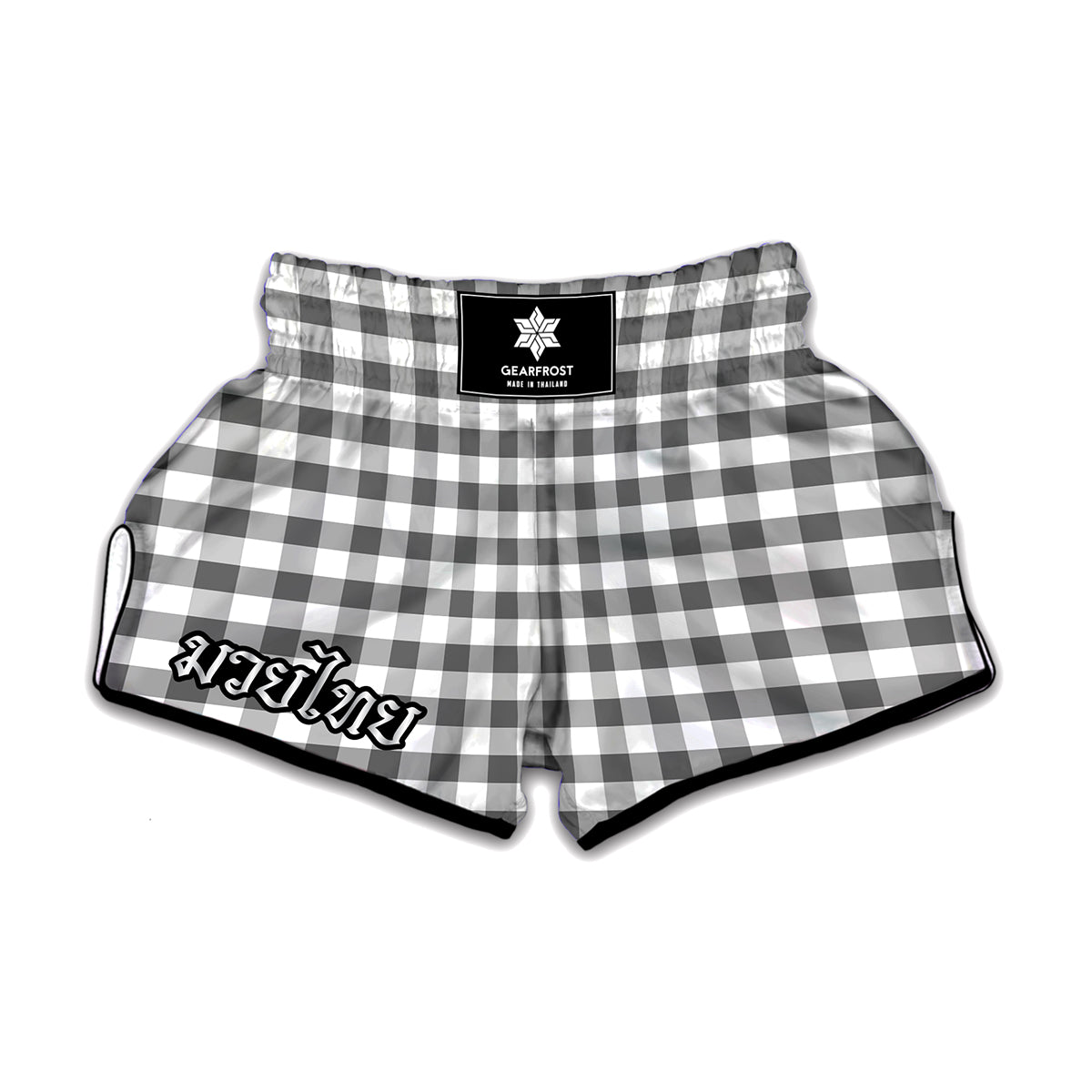 Dark Grey And White Gingham Print Muay Thai Boxing Shorts