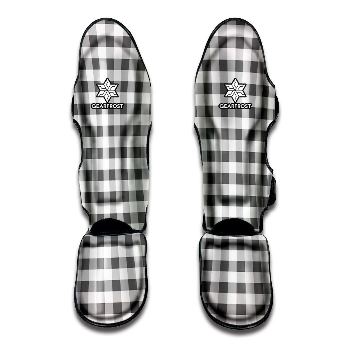 Dark Grey And White Gingham Print Muay Thai Shin Guards