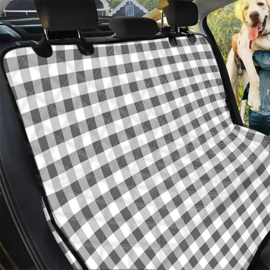 Dark Grey And White Gingham Print Pet Car Back Seat Cover