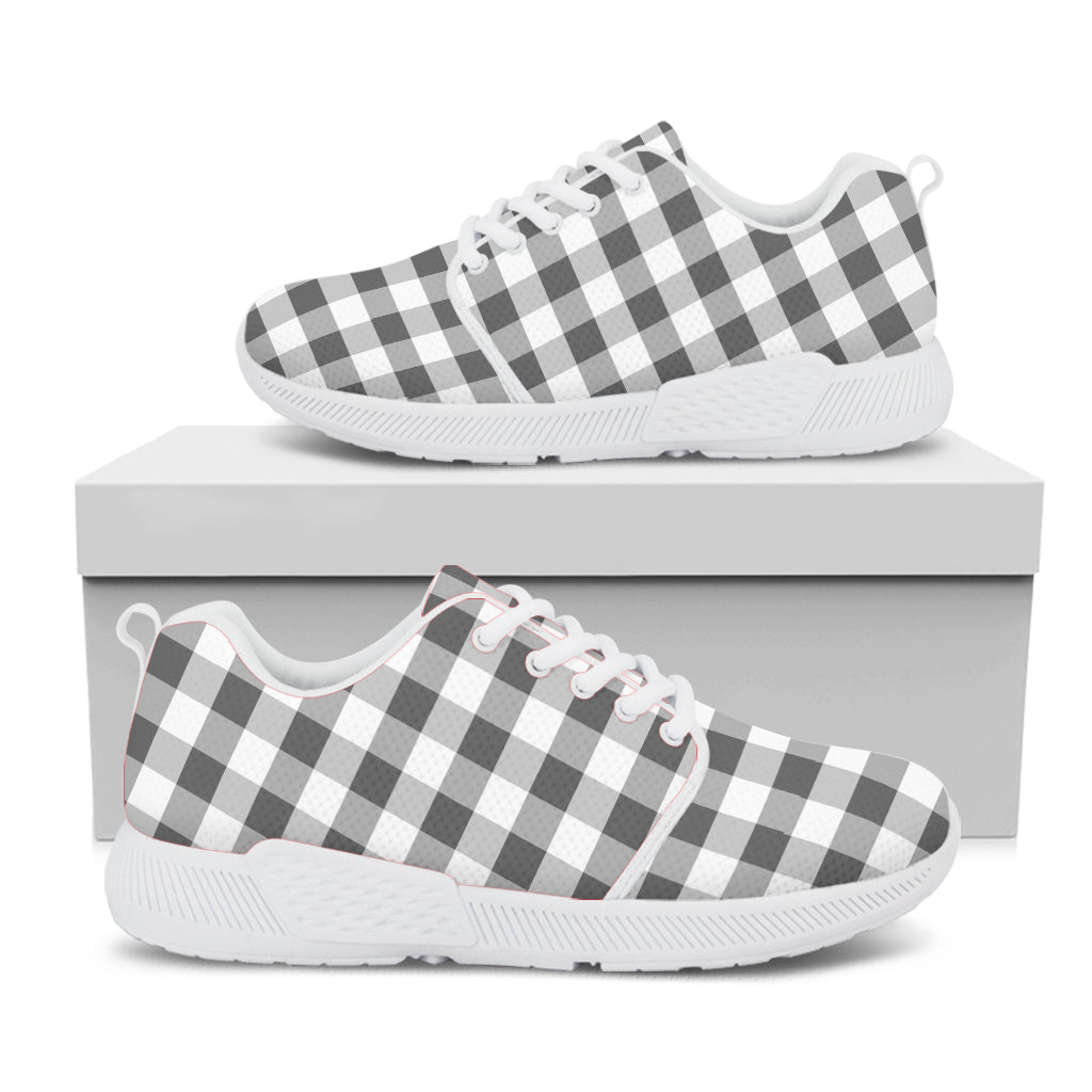 Dark Grey And White Gingham Print White Athletic Shoes