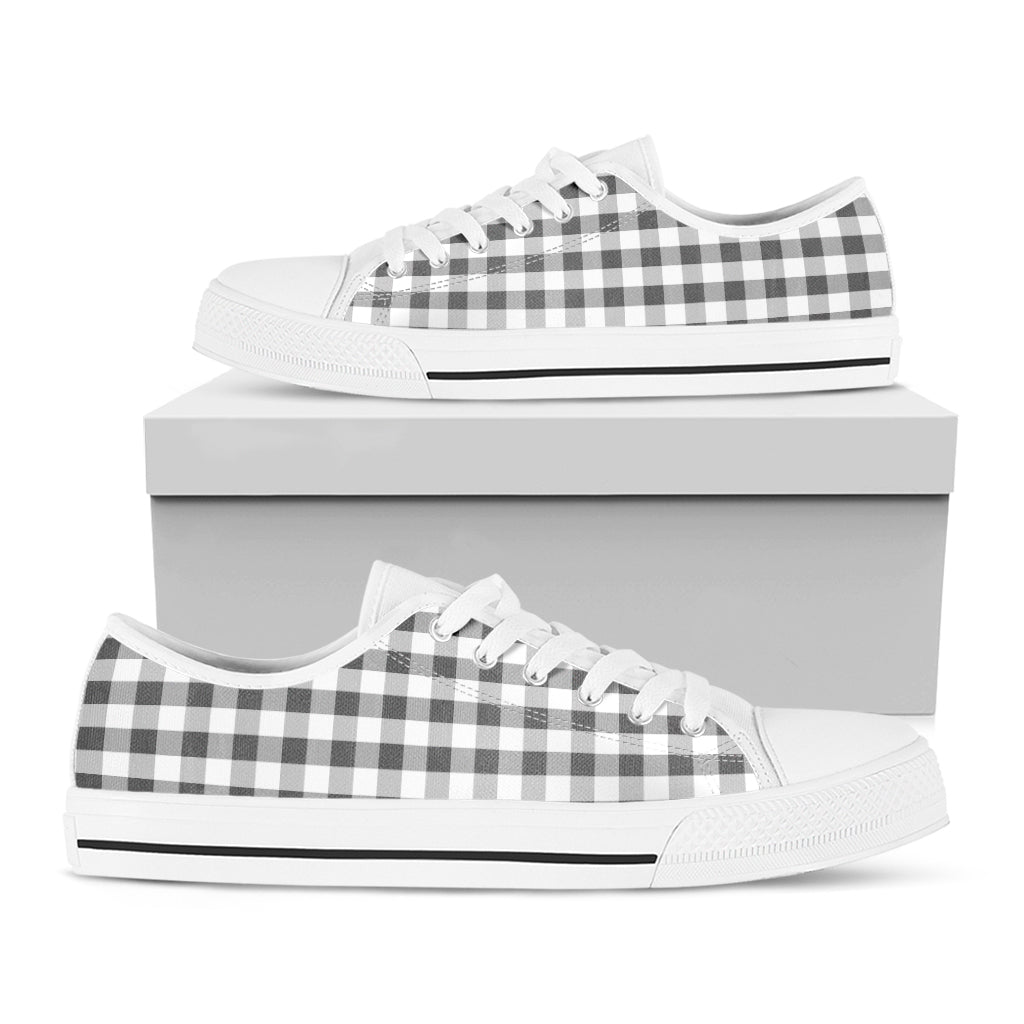 Dark Grey And White Gingham Print White Low Top Shoes