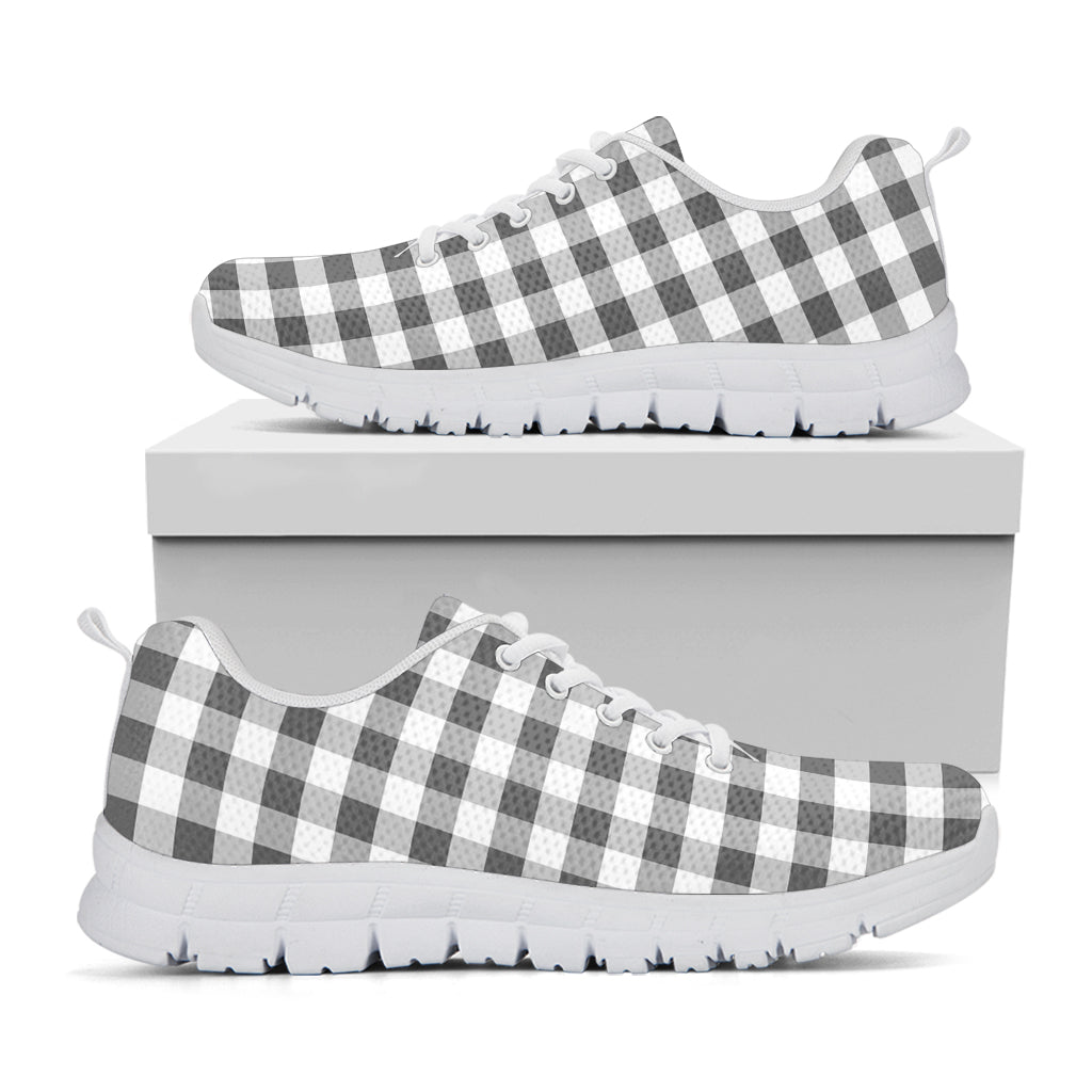 Dark Grey And White Gingham Print White Sneakers