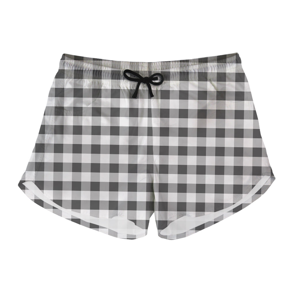 Dark Grey And White Gingham Print Women's Shorts