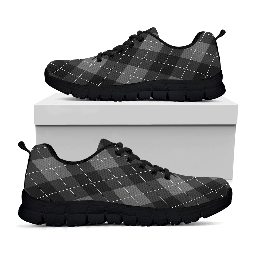 Dark Grey Argyle Pattern Print Black Sneakers