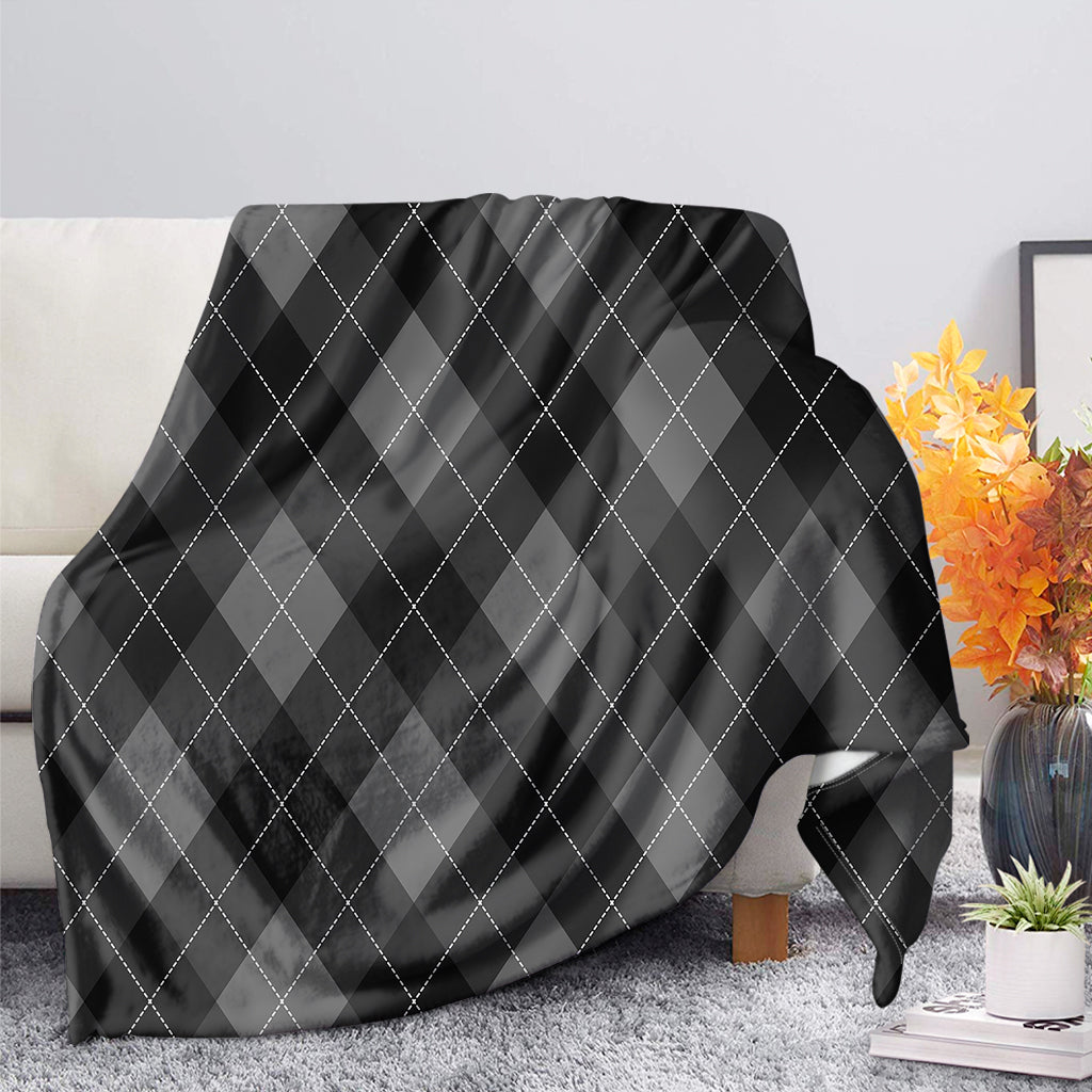 Dark Grey Argyle Pattern Print Blanket