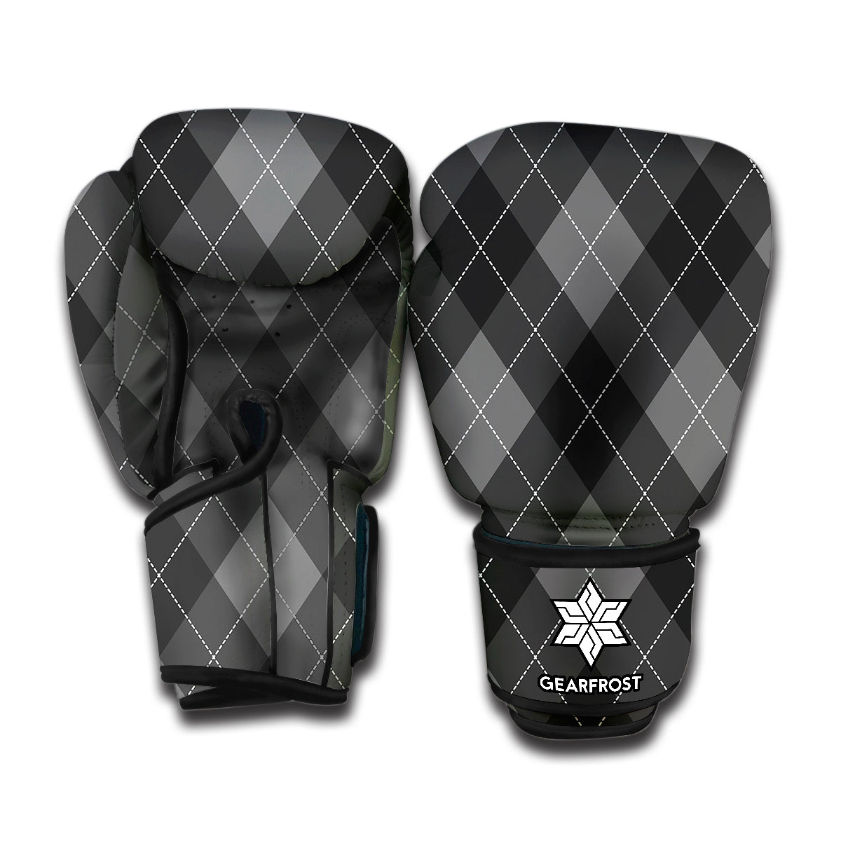 Dark Grey Argyle Pattern Print Boxing Gloves