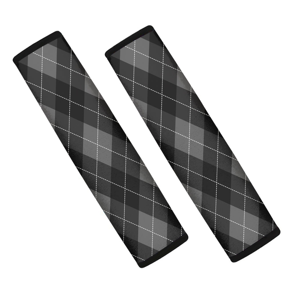 Dark Grey Argyle Pattern Print Car Seat Belt Covers