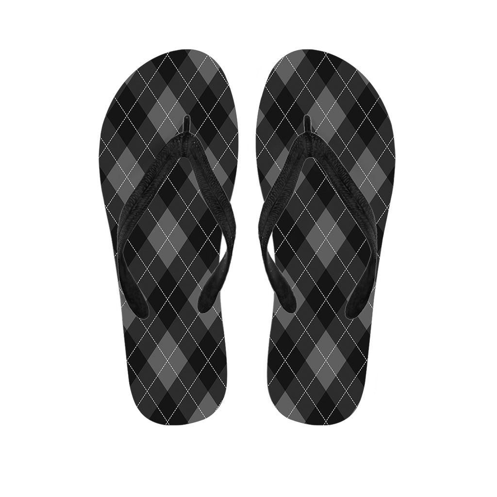 Dark Grey Argyle Pattern Print Flip Flops