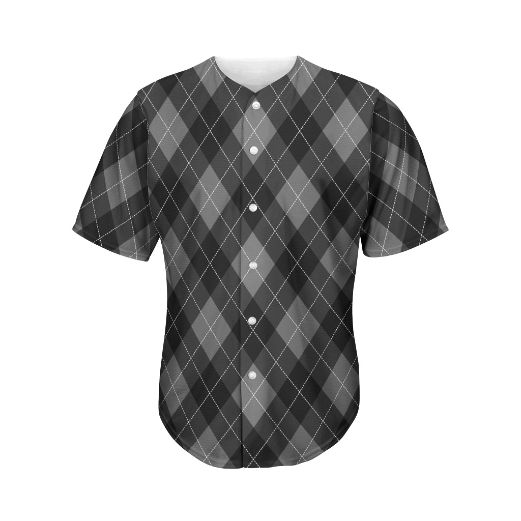 Dark Grey Argyle Pattern Print Men's Baseball Jersey