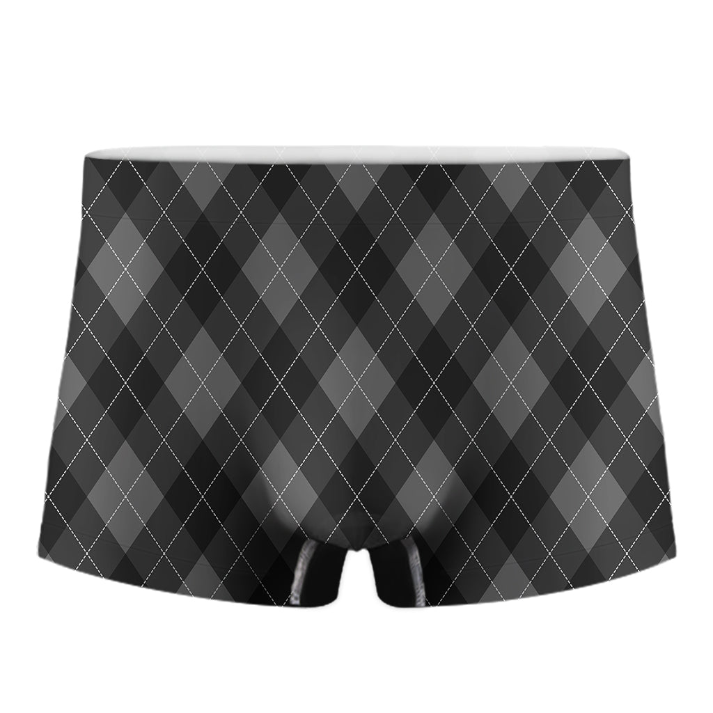 Dark Grey Argyle Pattern Print Men's Boxer Briefs