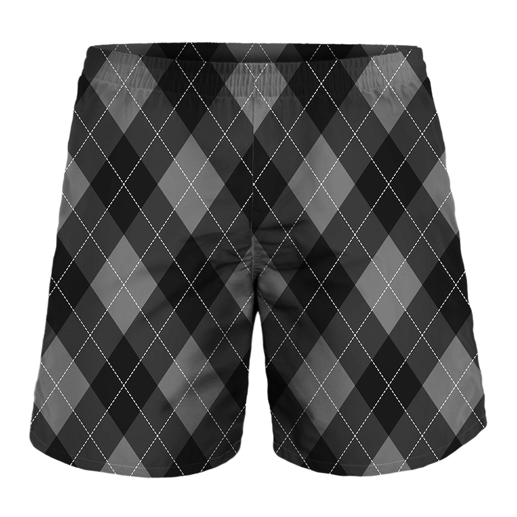 Dark Grey Argyle Pattern Print Men's Shorts