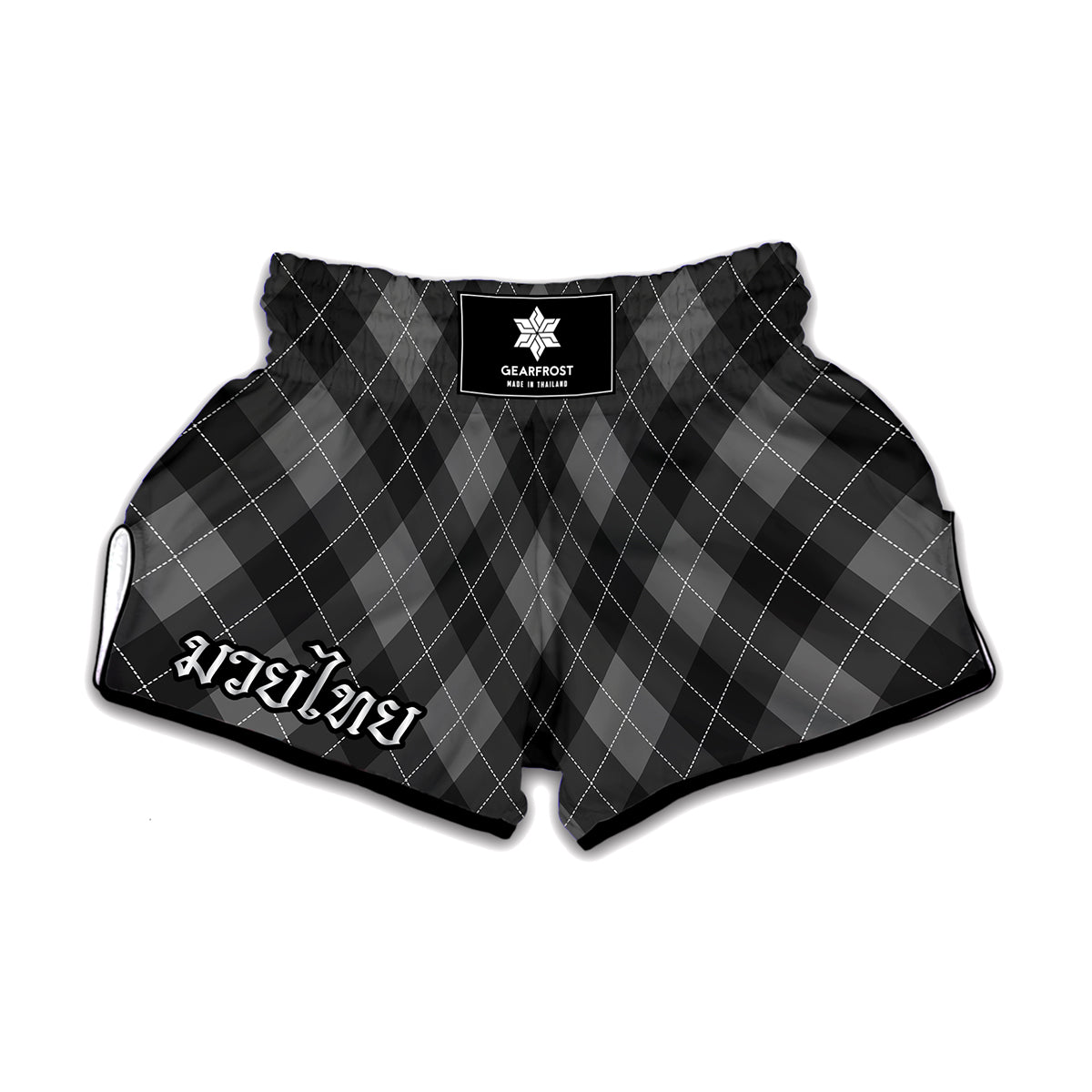 Dark Grey Argyle Pattern Print Muay Thai Boxing Shorts