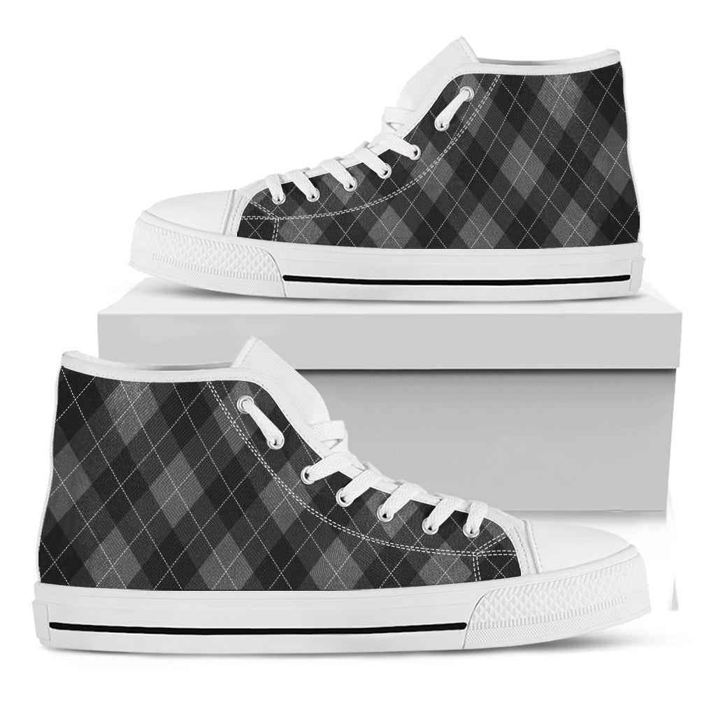 Dark Grey Argyle Pattern Print White High Top Shoes